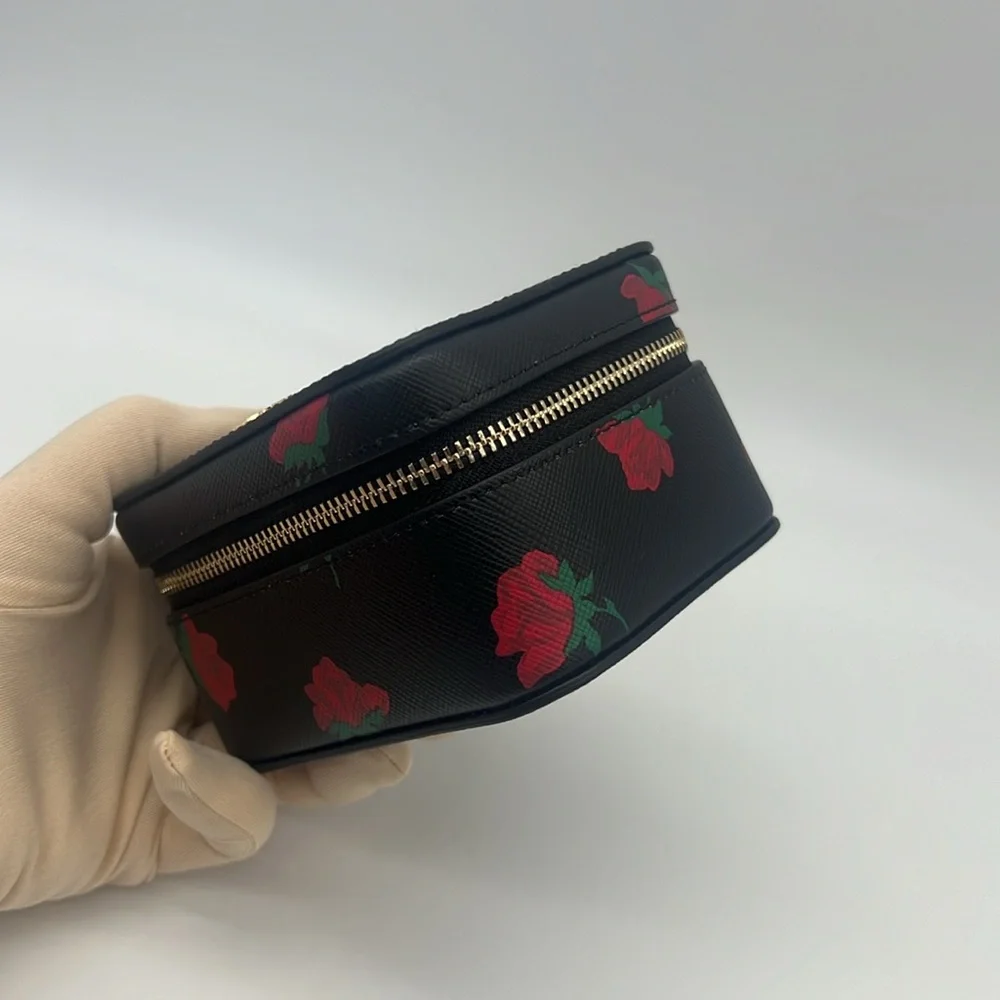 Kate Spade Madison Rose Toss Printed Jewelry Holder Case Box Black Red